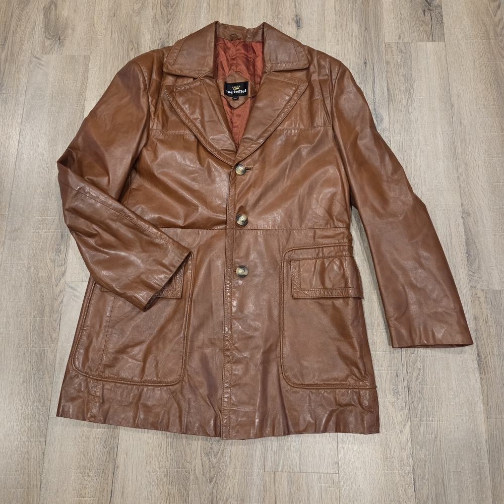 Men's Cortefiel Vintage Brown Leather Coat